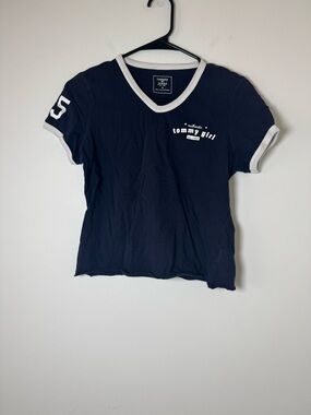 Tommy Jeans Ringer Tee Womens Medium Cropped Baby Tee Y2K